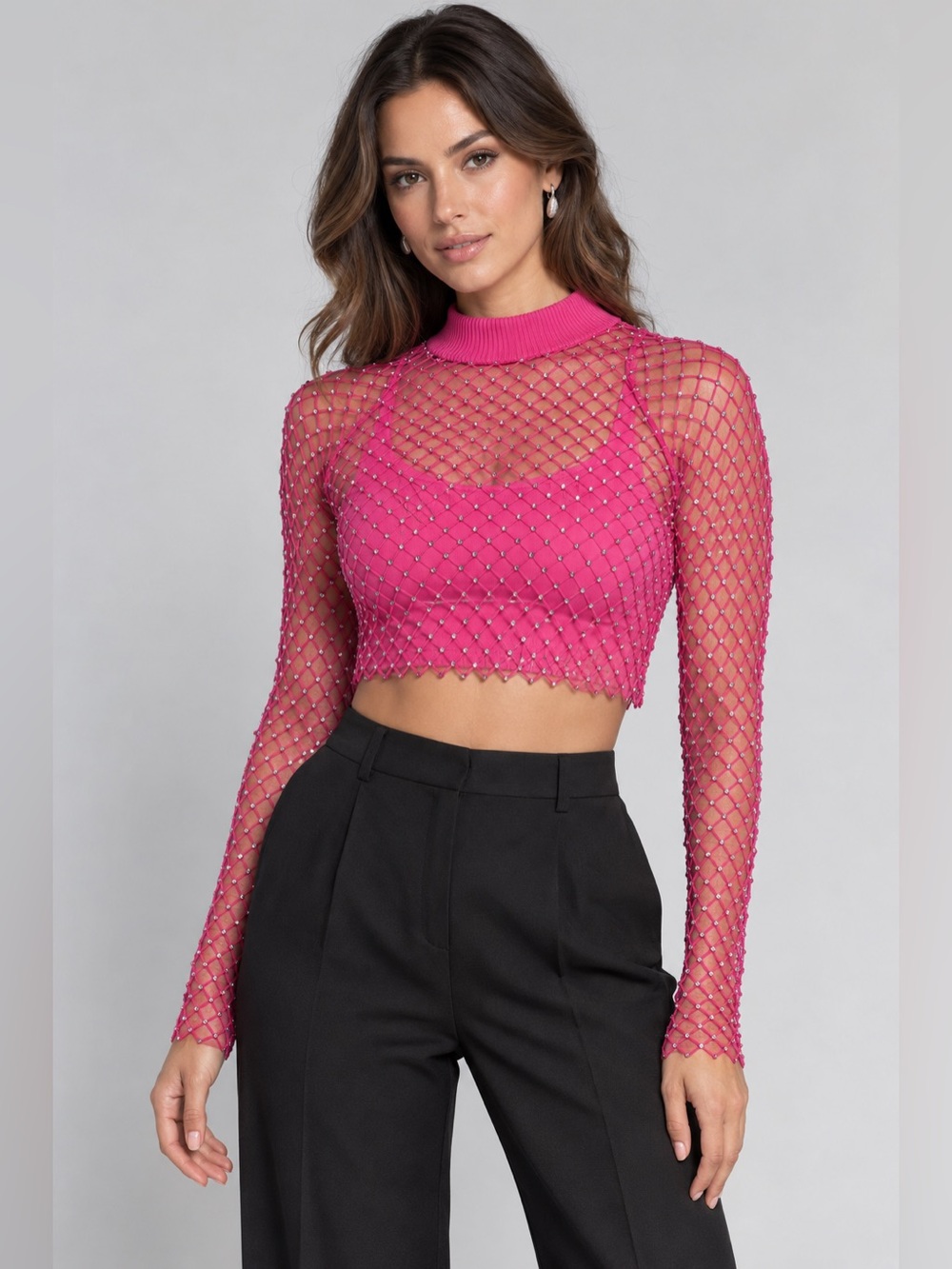 Adidas x IVY PARK Crystal Mesh Rhinestone Crop Top Shock Pink XS (1438)